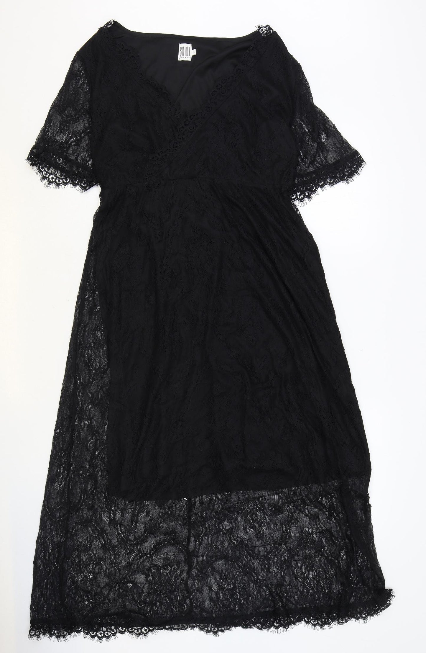 Saint Tropez Clothing Womens Black Polyester Maxi Size S V-Neck Pullover