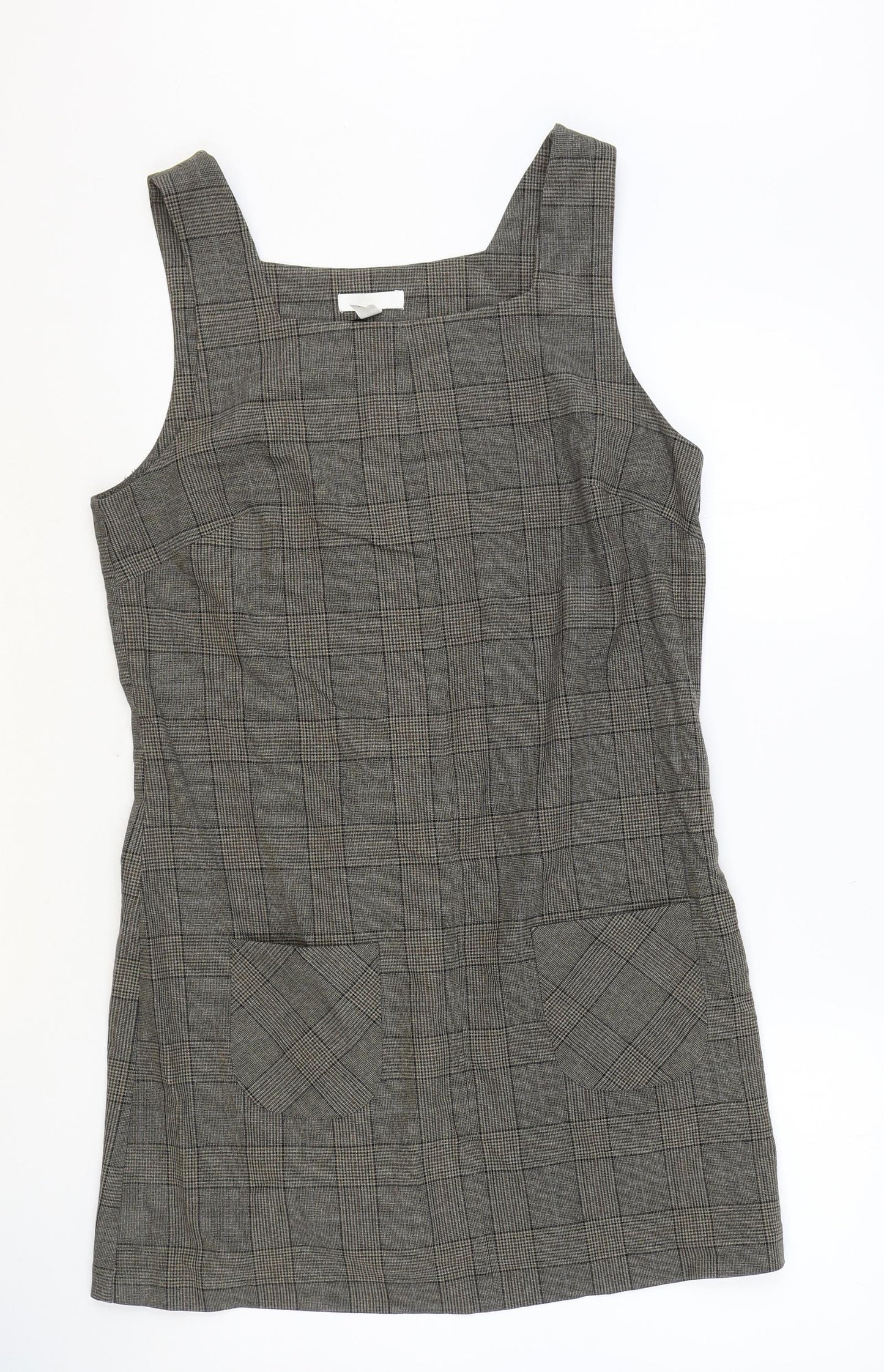 H&M Womens Brown Geometric Polyester Mini Size M Square Neck Zip