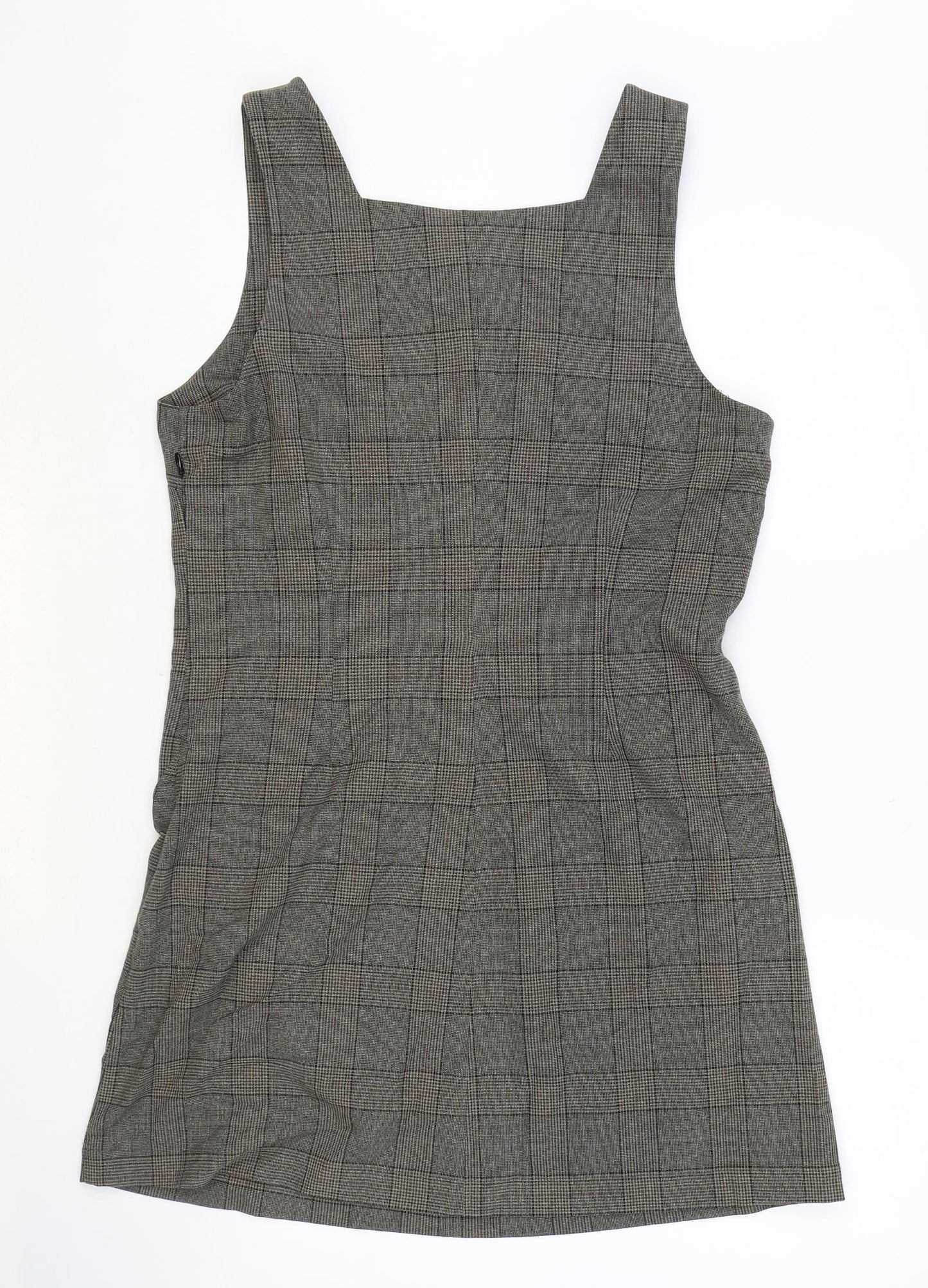 H&M Womens Brown Geometric Polyester Mini Size M Square Neck Zip