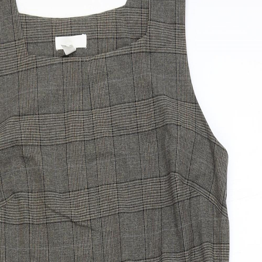 H&M Womens Brown Geometric Polyester Mini Size M Square Neck Zip