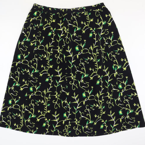 Daxon Womens Black Floral Polyester A-Line Skirt Size 34 in Zip