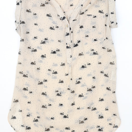 Dorothy Perkins Womens Pink Geometric Polyester Basic Blouse Size 8 V-Neck - Swan Print