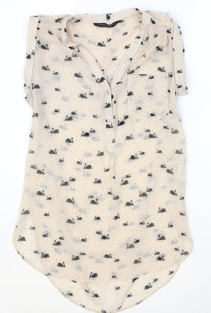 Dorothy Perkins Womens Pink Geometric Polyester Basic Blouse Size 8 V-Neck - Swan Print