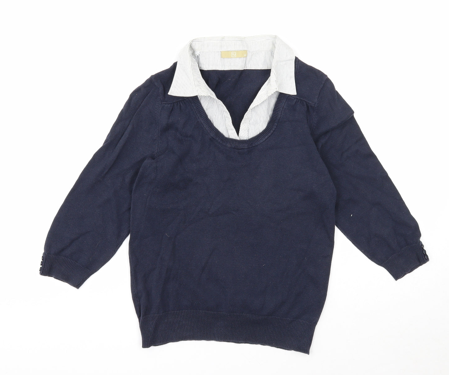 TU Womens Blue Collared Cotton Pullover Jumper Size 10