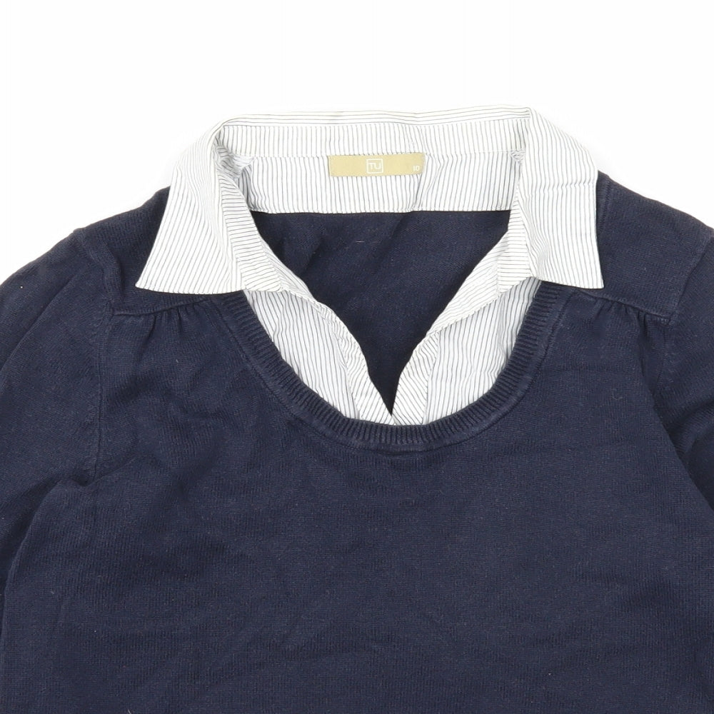TU Womens Blue Collared Cotton Pullover Jumper Size 10
