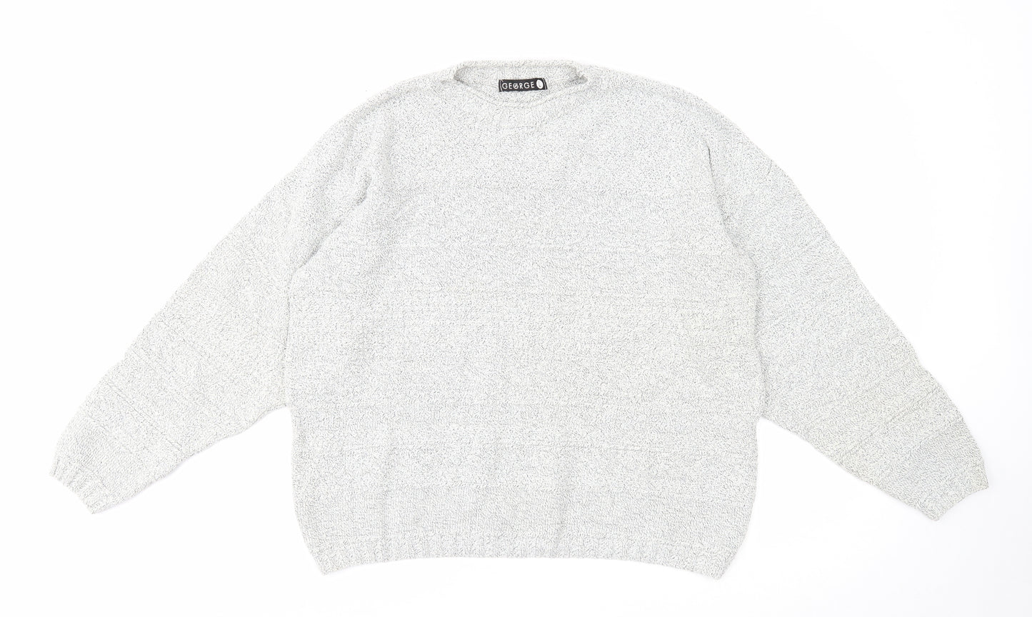 George Mens Grey Round Neck Cotton Pullover Jumper Size L