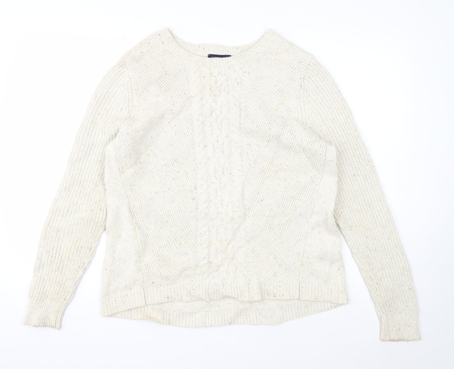 Lands' End Womens Ivory Round Neck Cotton Pullover Jumper Size L