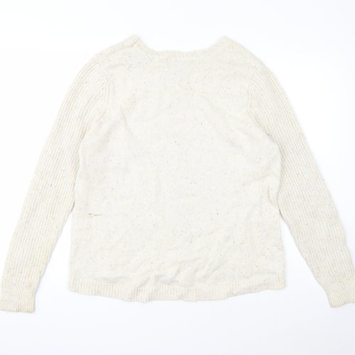Lands' End Womens Ivory Round Neck Cotton Pullover Jumper Size L