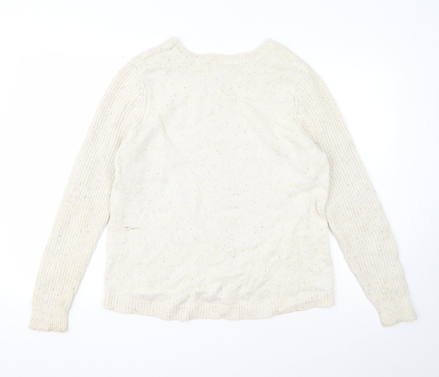Lands' End Womens Ivory Round Neck Cotton Pullover Jumper Size L