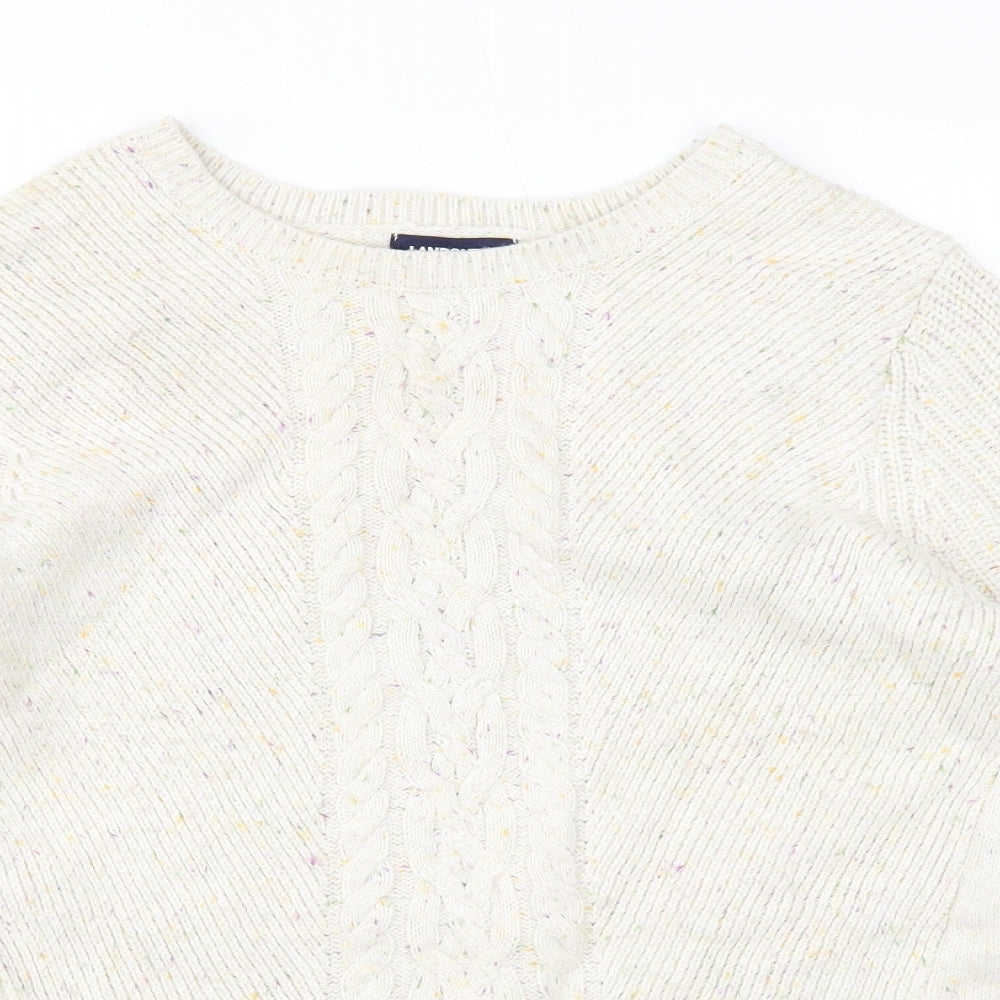 Lands' End Womens Ivory Round Neck Cotton Pullover Jumper Size L