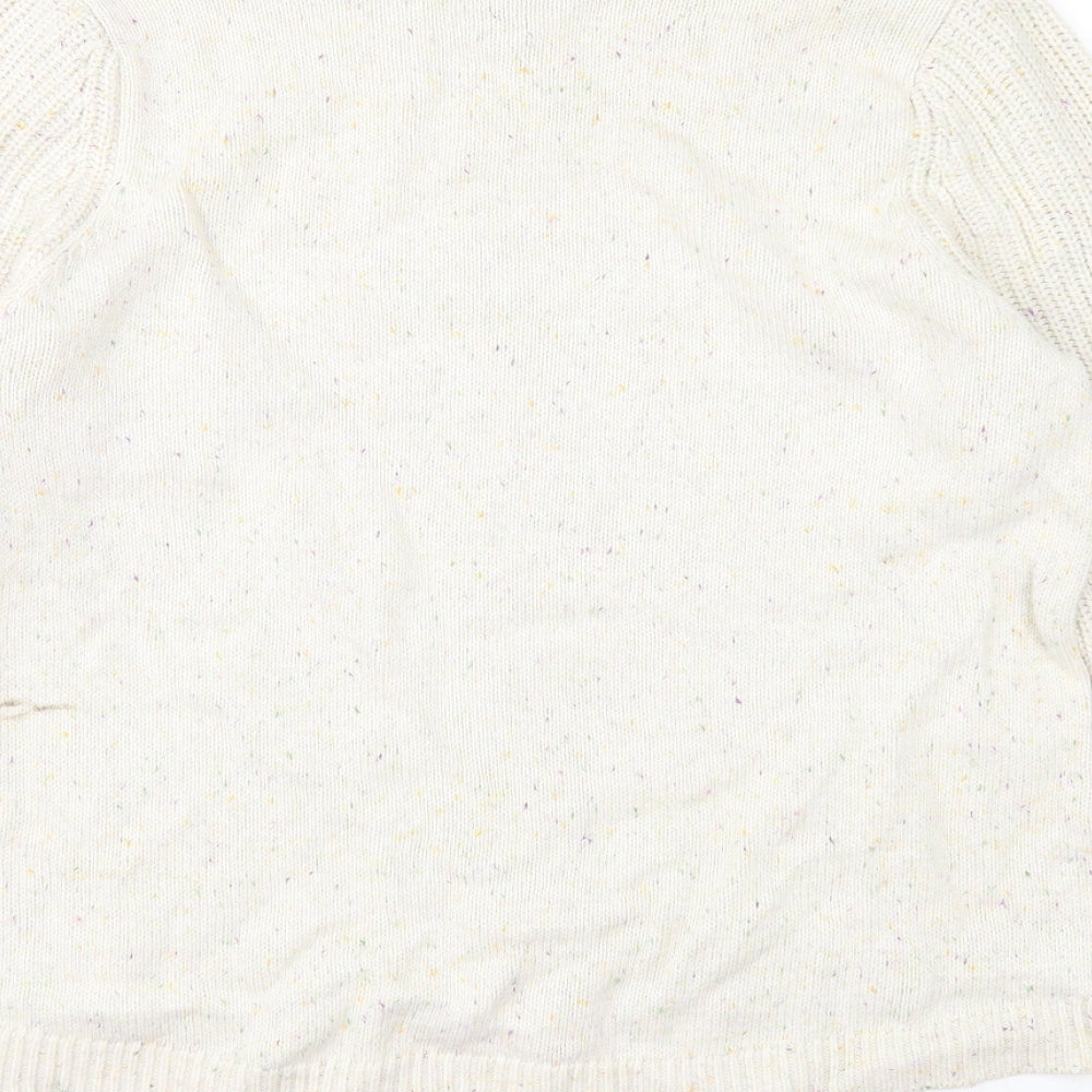 Lands' End Womens Ivory Round Neck Cotton Pullover Jumper Size L