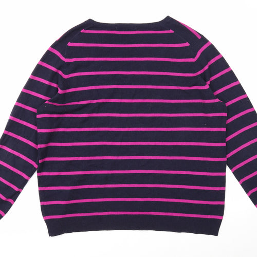 Marks and Spencer Womens Black V-Neck Striped Acrylic Pullover Jumper Size 20