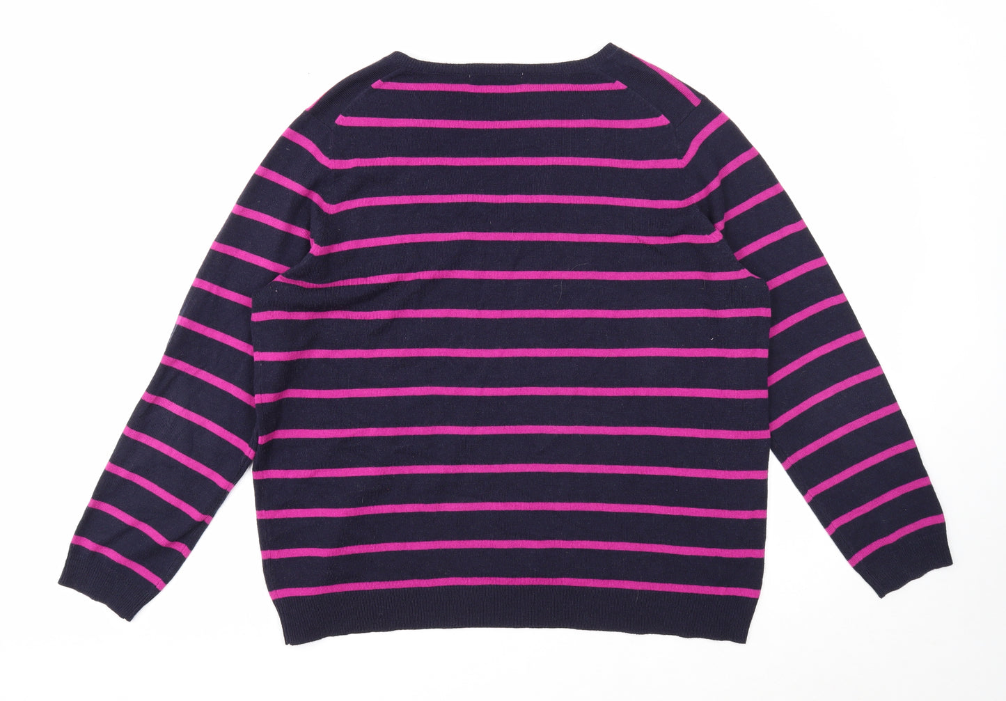 Marks and Spencer Womens Black V-Neck Striped Acrylic Pullover Jumper Size 20