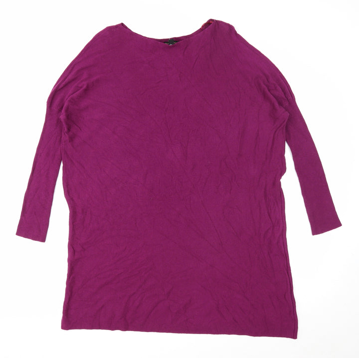 QED London Womens Purple Herringbone Viscose Jumper Dress Size S Boat Neck Pullover - Angel Wings