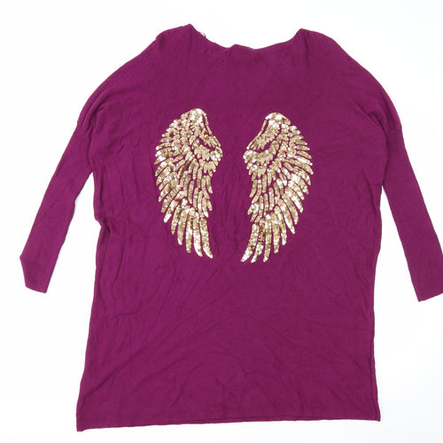 QED London Womens Purple Herringbone Viscose Jumper Dress Size S Boat Neck Pullover - Angel Wings