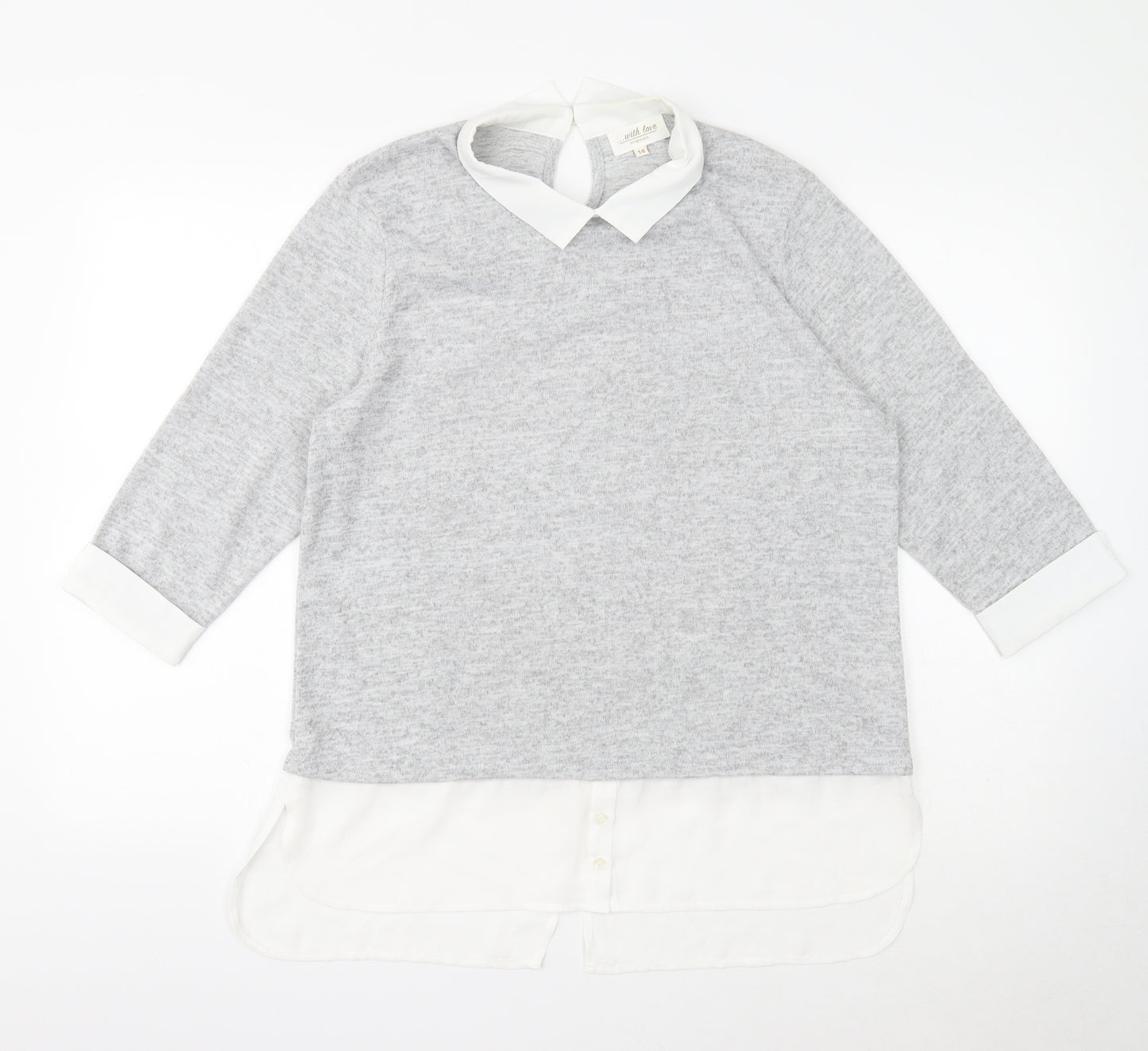 With Love Products Womens Grey Polyester Basic Blouse Size 14 Round Neck