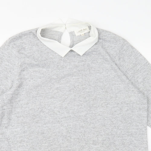 With Love Products Womens Grey Polyester Basic Blouse Size 14 Round Neck