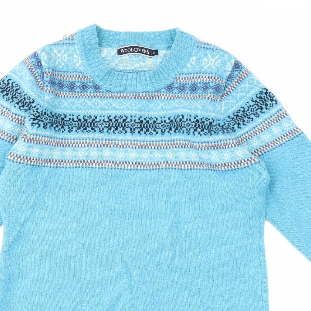 Woolovers Womens Blue Fair Isle Wool Jumper Dress Size M Round Neck Pullover