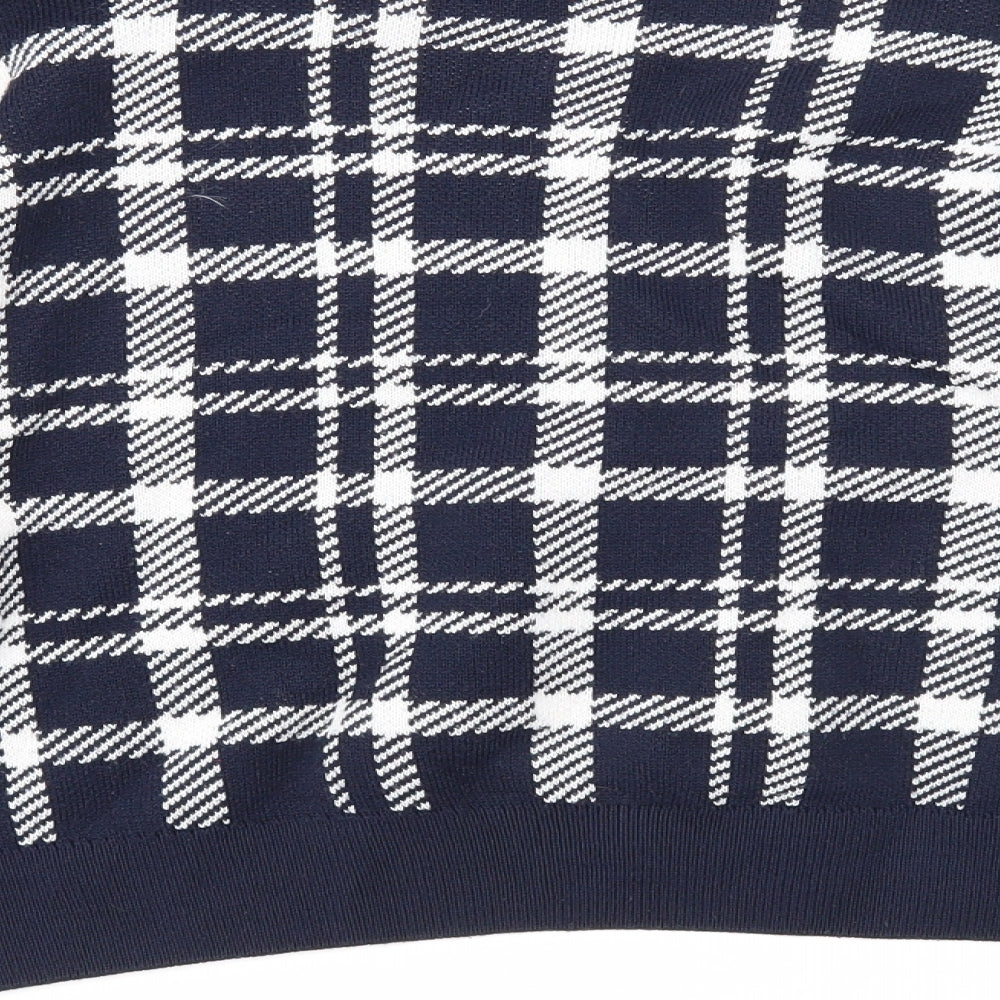 Primark Womens Blue V-Neck Plaid Acrylic Cardigan Jumper Size 12 - Cropped