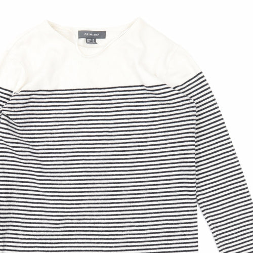 Primark Womens White Boat Neck Striped Polyester Tunic Jumper Size 10