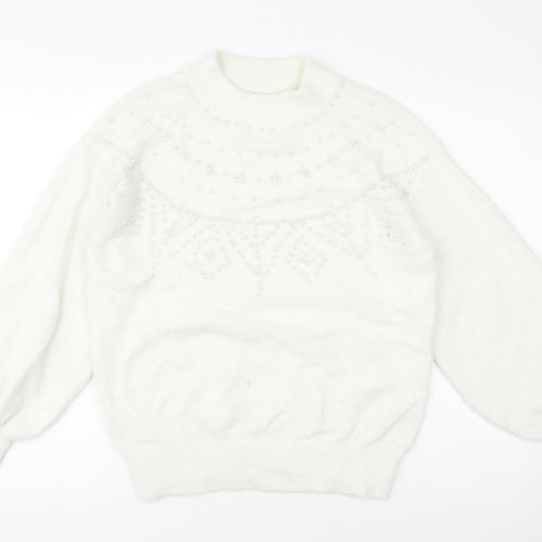 NEXT Womens White Crew Neck Nylon Pullover Jumper Size M