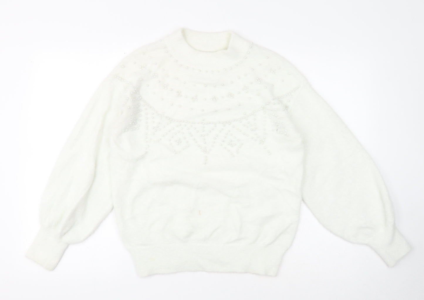 NEXT Womens White Crew Neck Nylon Pullover Jumper Size M