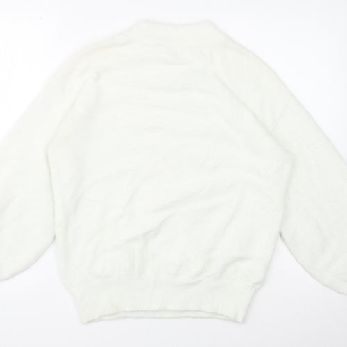 NEXT Womens White Crew Neck Nylon Pullover Jumper Size M