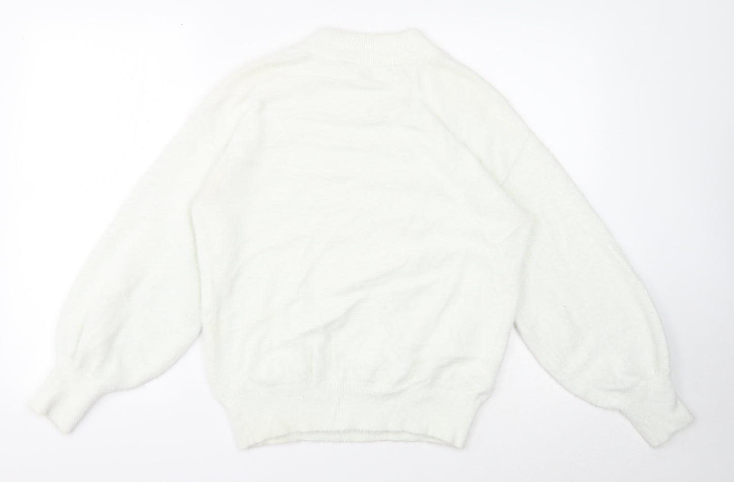 NEXT Womens White Crew Neck Nylon Pullover Jumper Size M