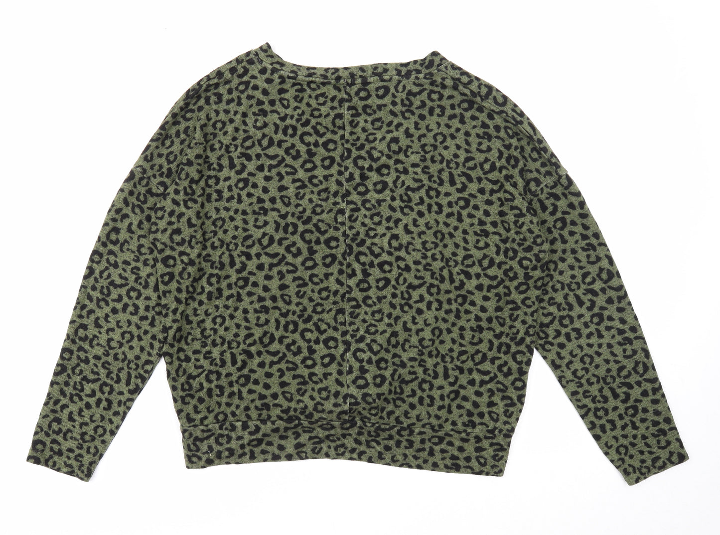 F&F Womens Green V-Neck Animal Print Viscose Pullover Jumper Size 10 - Leopard print