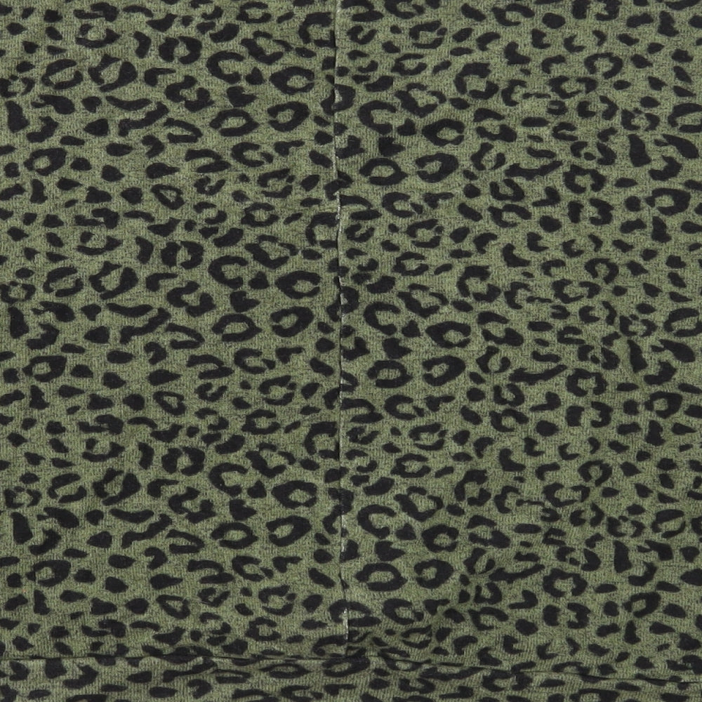 F&F Womens Green V-Neck Animal Print Viscose Pullover Jumper Size 10 - Leopard print