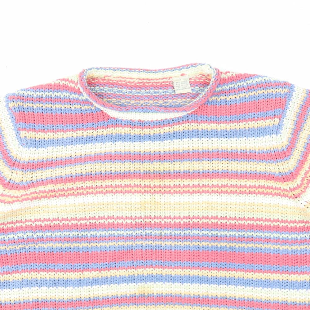 Preworn Womens Multicoloured Round Neck Striped Acrylic Pullover Jumper Size L