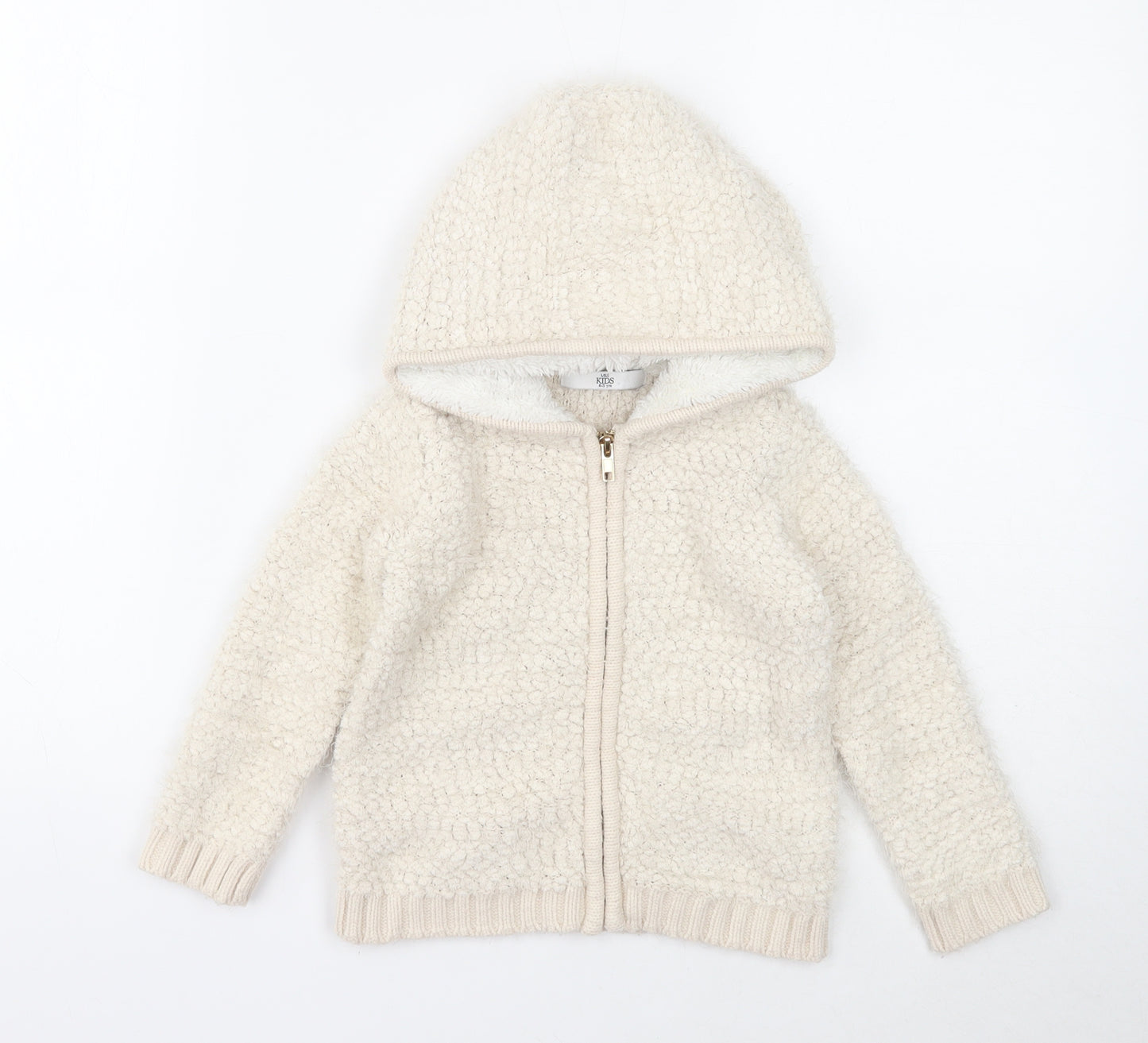 Marks and Spencer Girls Ivory Round Neck Polyester Full Zip Jumper Size 4-5 Years Zip
