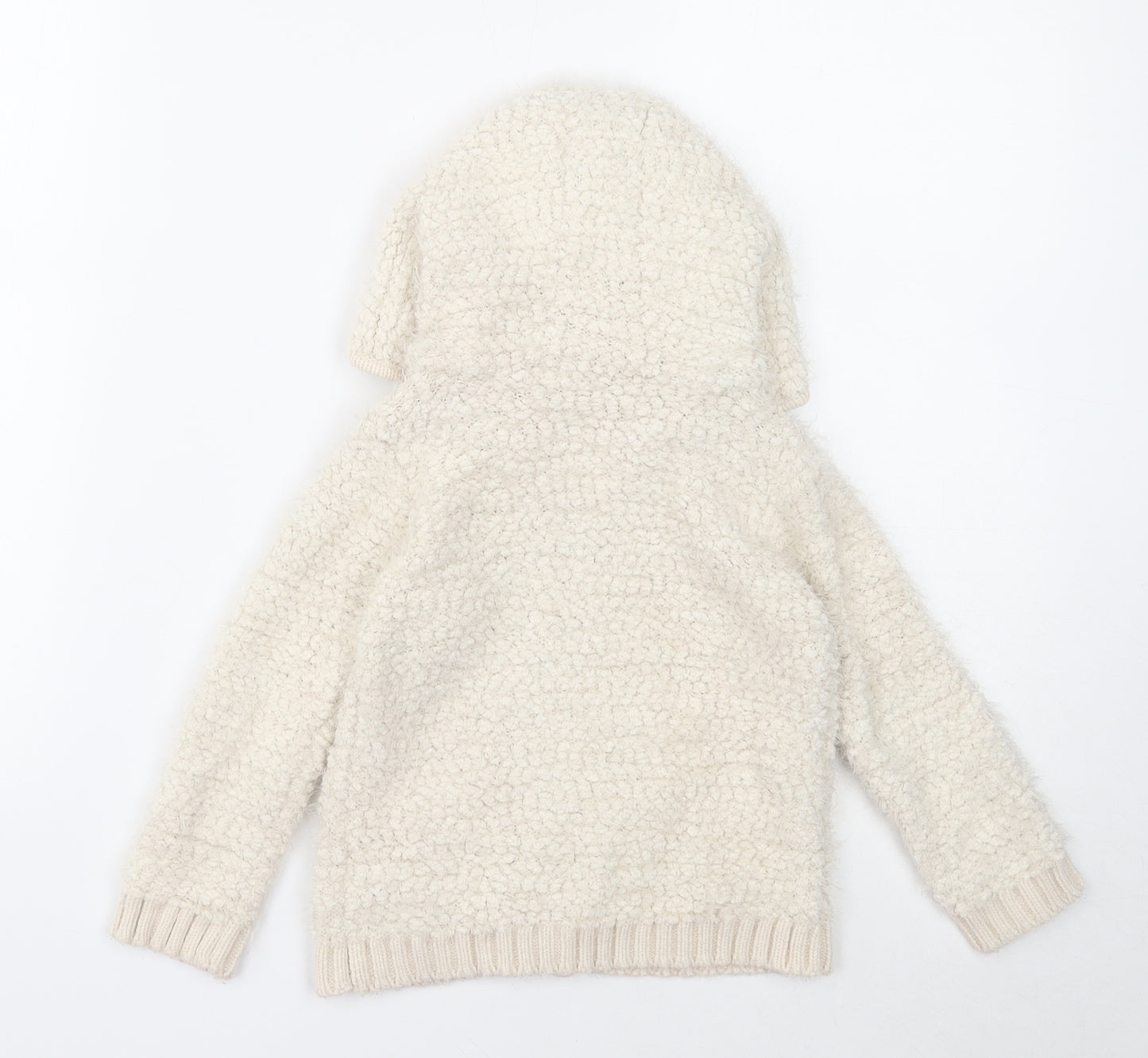 Marks and Spencer Girls Ivory Round Neck Polyester Full Zip Jumper Size 4-5 Years Zip