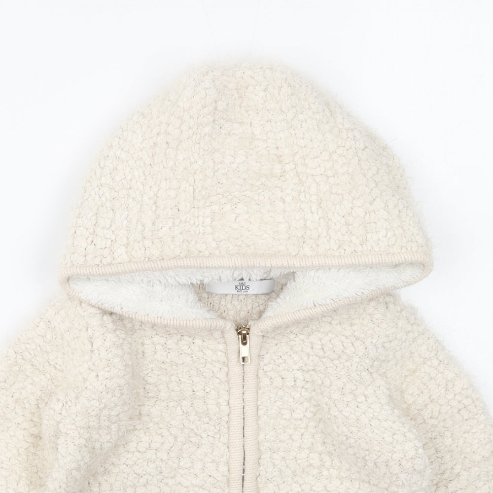 Marks and Spencer Girls Ivory Round Neck Polyester Full Zip Jumper Size 4-5 Years Zip