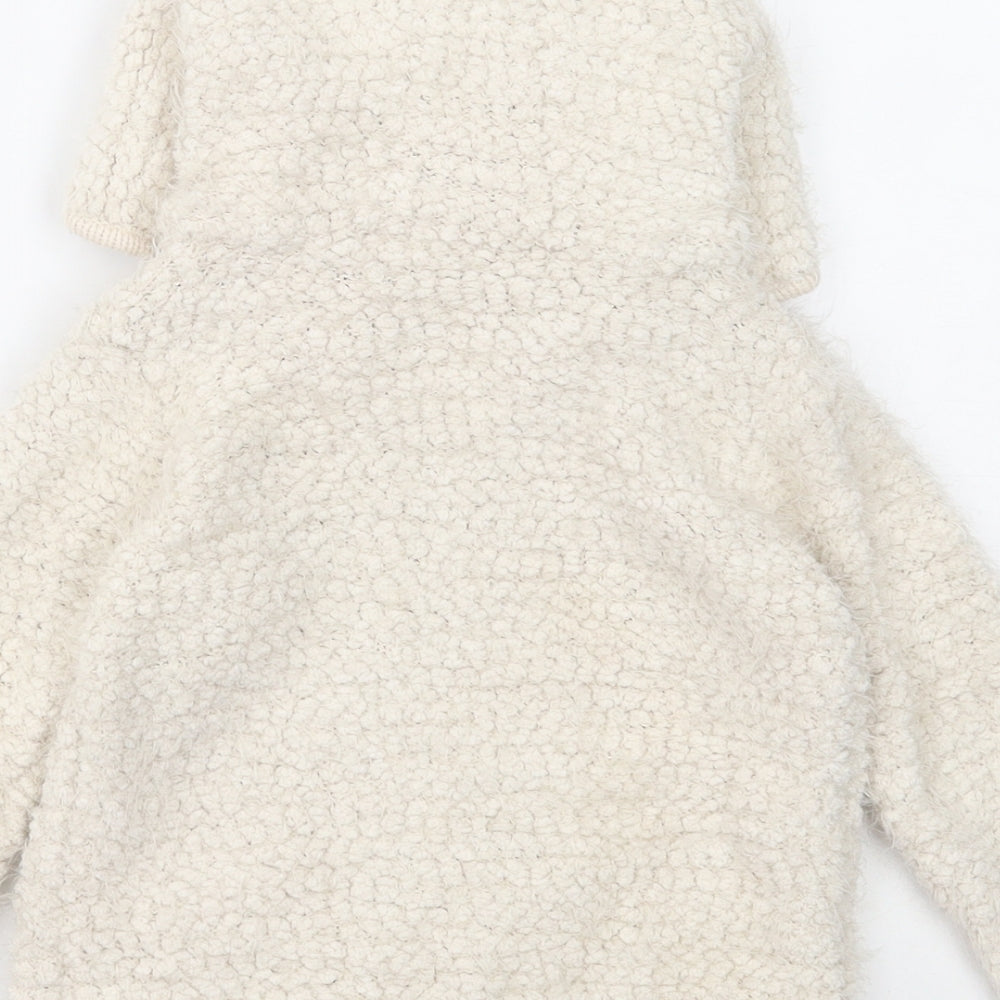 Marks and Spencer Girls Ivory Round Neck Polyester Full Zip Jumper Size 4-5 Years Zip