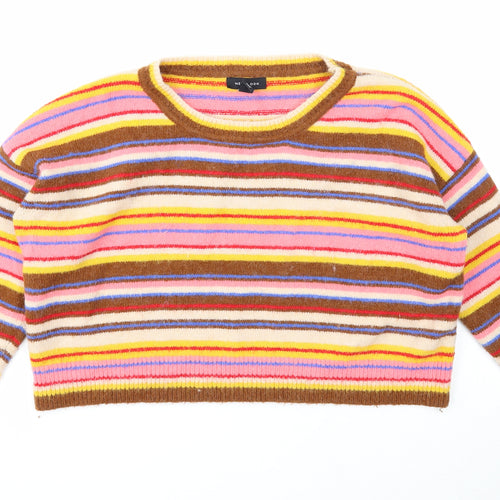 New Look Womens Multicoloured Boat Neck Striped Acrylic Pullover Jumper Size M - Cropped