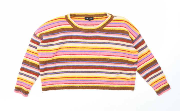 New Look Womens Multicoloured Boat Neck Striped Acrylic Pullover Jumper Size M - Cropped