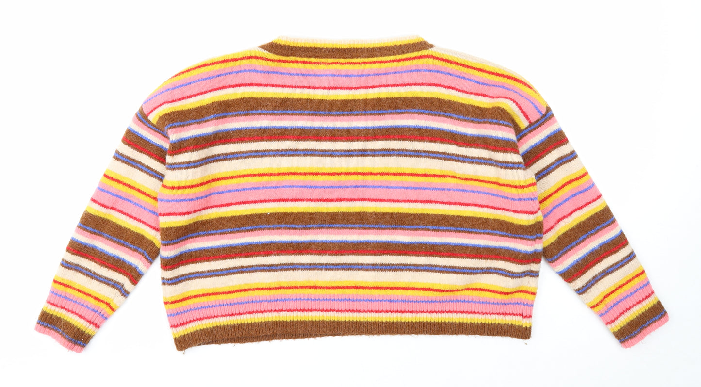 New Look Womens Multicoloured Boat Neck Striped Acrylic Pullover Jumper Size M - Cropped