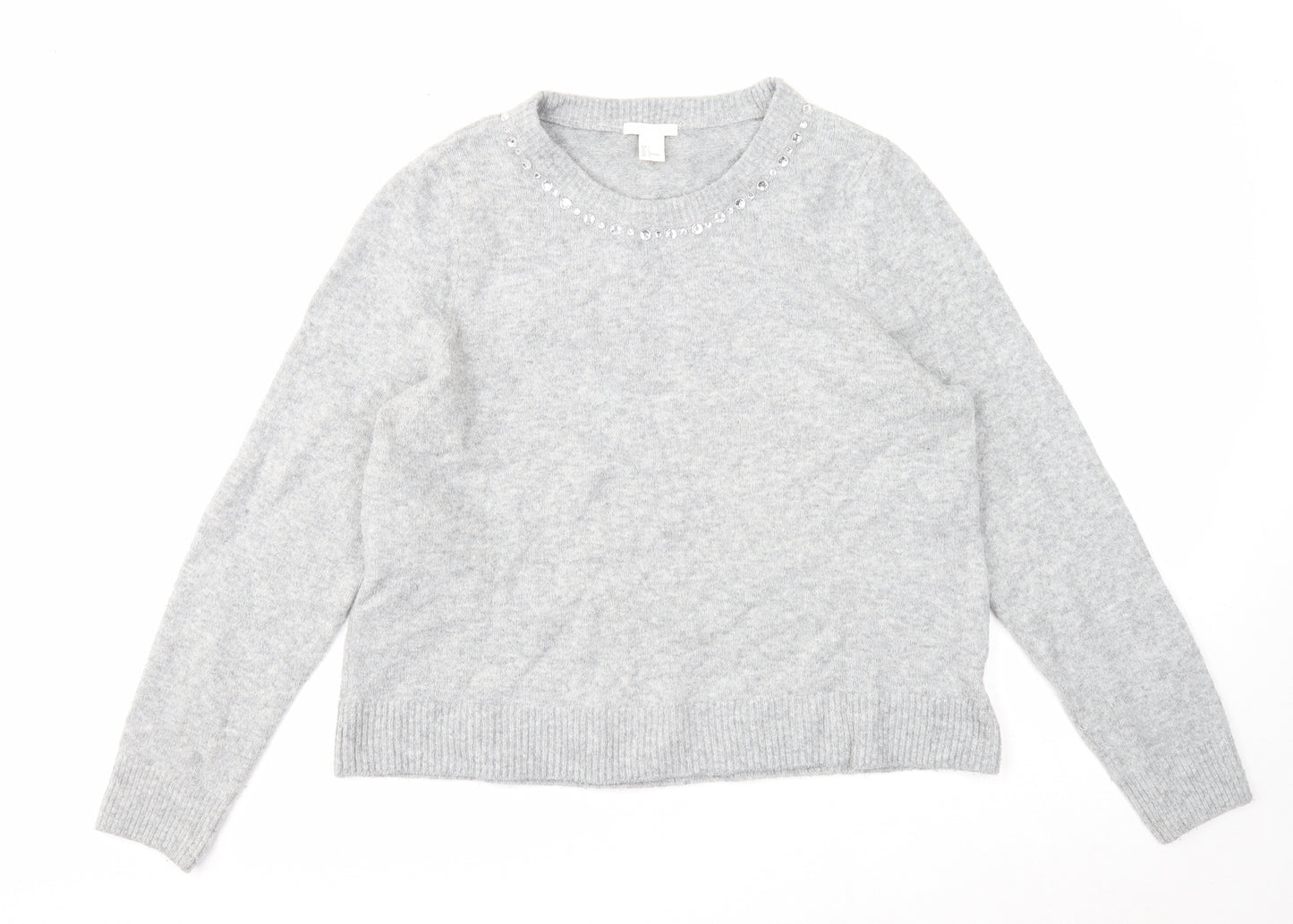 H&M Womens Grey Round Neck Acrylic Pullover Jumper Size L