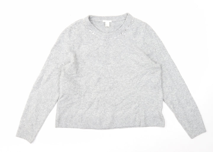 H&M Womens Grey Round Neck Acrylic Pullover Jumper Size L