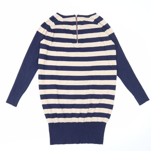 Oasis Womens Blue Striped Polyester Jumper Dress Size S Round Neck Zip