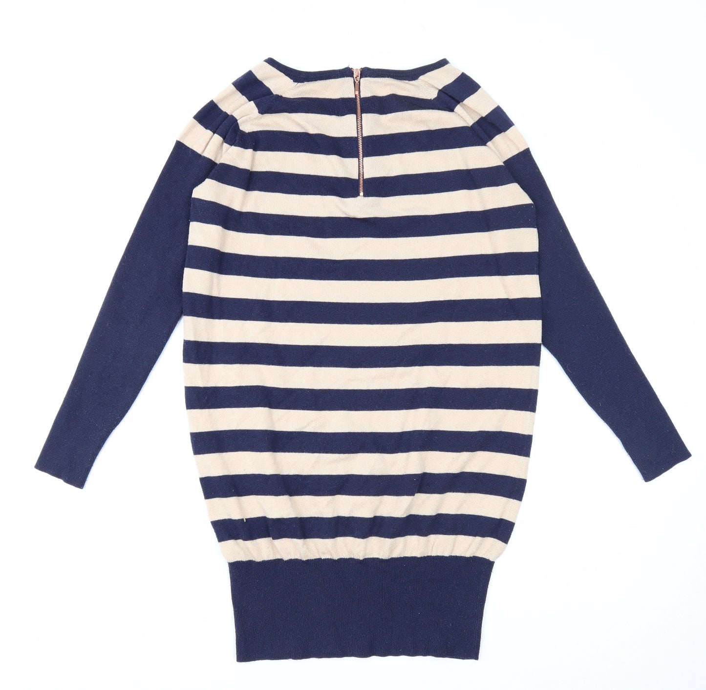 Oasis Womens Blue Striped Polyester Jumper Dress Size S Round Neck Zip