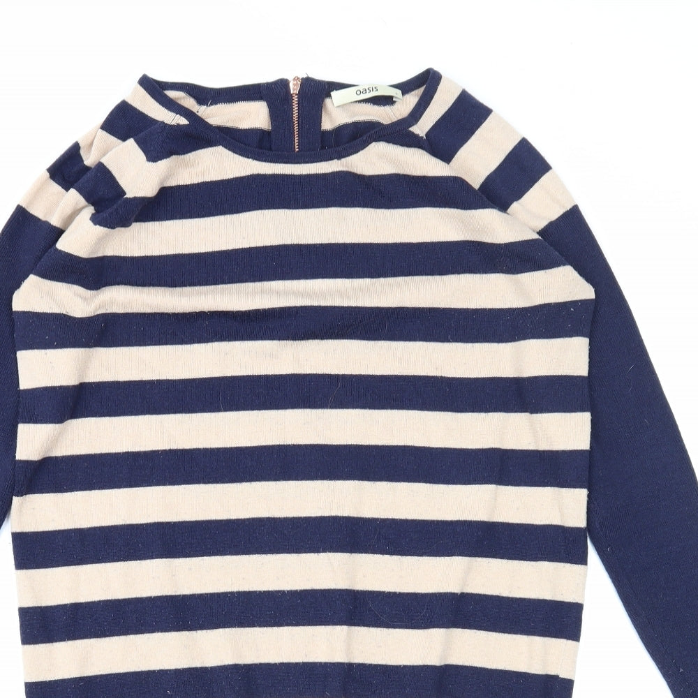 Oasis Womens Blue Striped Polyester Jumper Dress Size S Round Neck Zip
