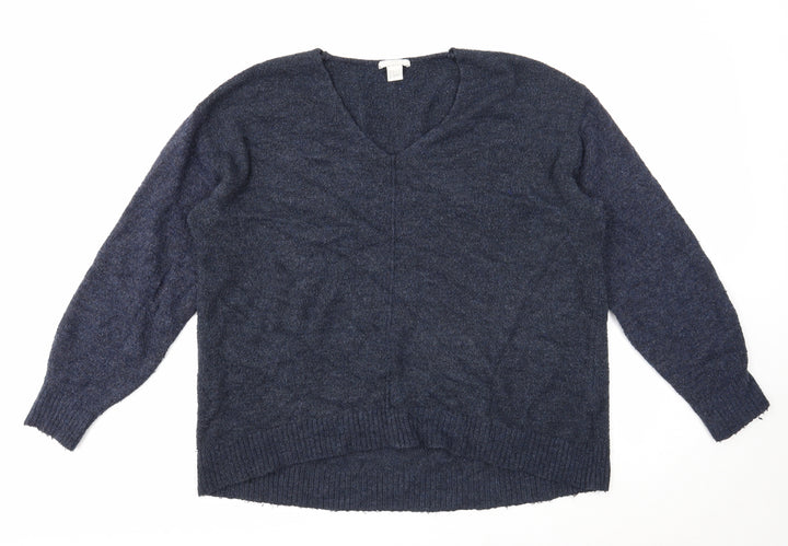H&M Womens Blue V-Neck Acrylic Pullover Jumper Size S