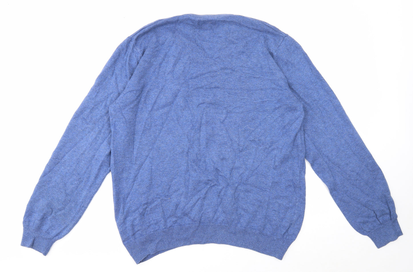 Marks and Spencer Mens Blue V-Neck Cotton Pullover Jumper Size L