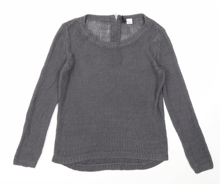 Divided Womens Grey Scoop Neck Acrylic Pullover Jumper Size XS