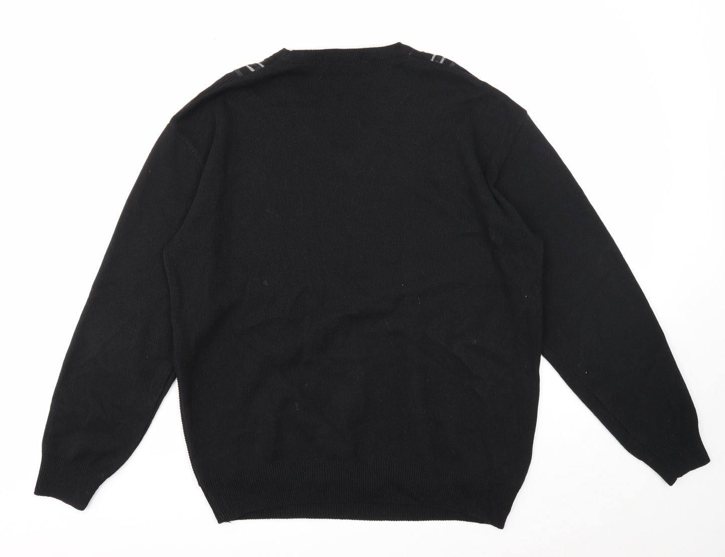 JBC Collection Mens Black V-Neck Striped Cotton Pullover Jumper Size 2XL