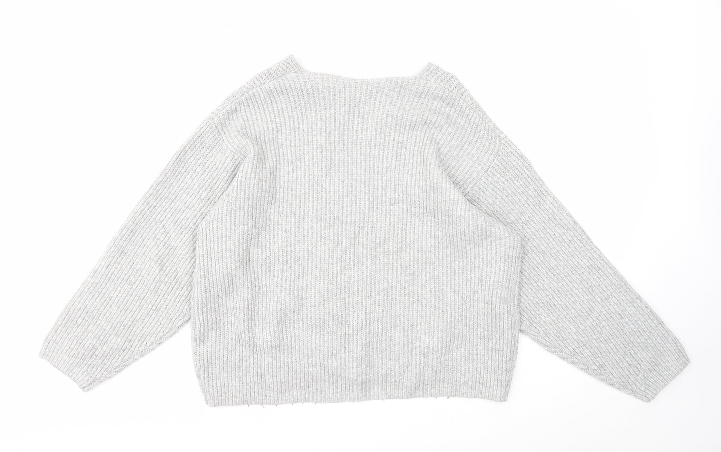 H&M Womens Grey V-Neck Acrylic Pullover Jumper Size S - Ribbed