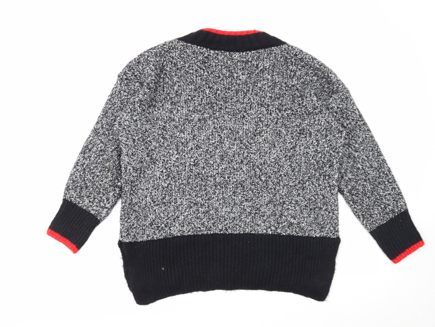 Marks and Spencer Womens Grey V-Neck Polyester Pullover Jumper Size M - Contrasting Trim