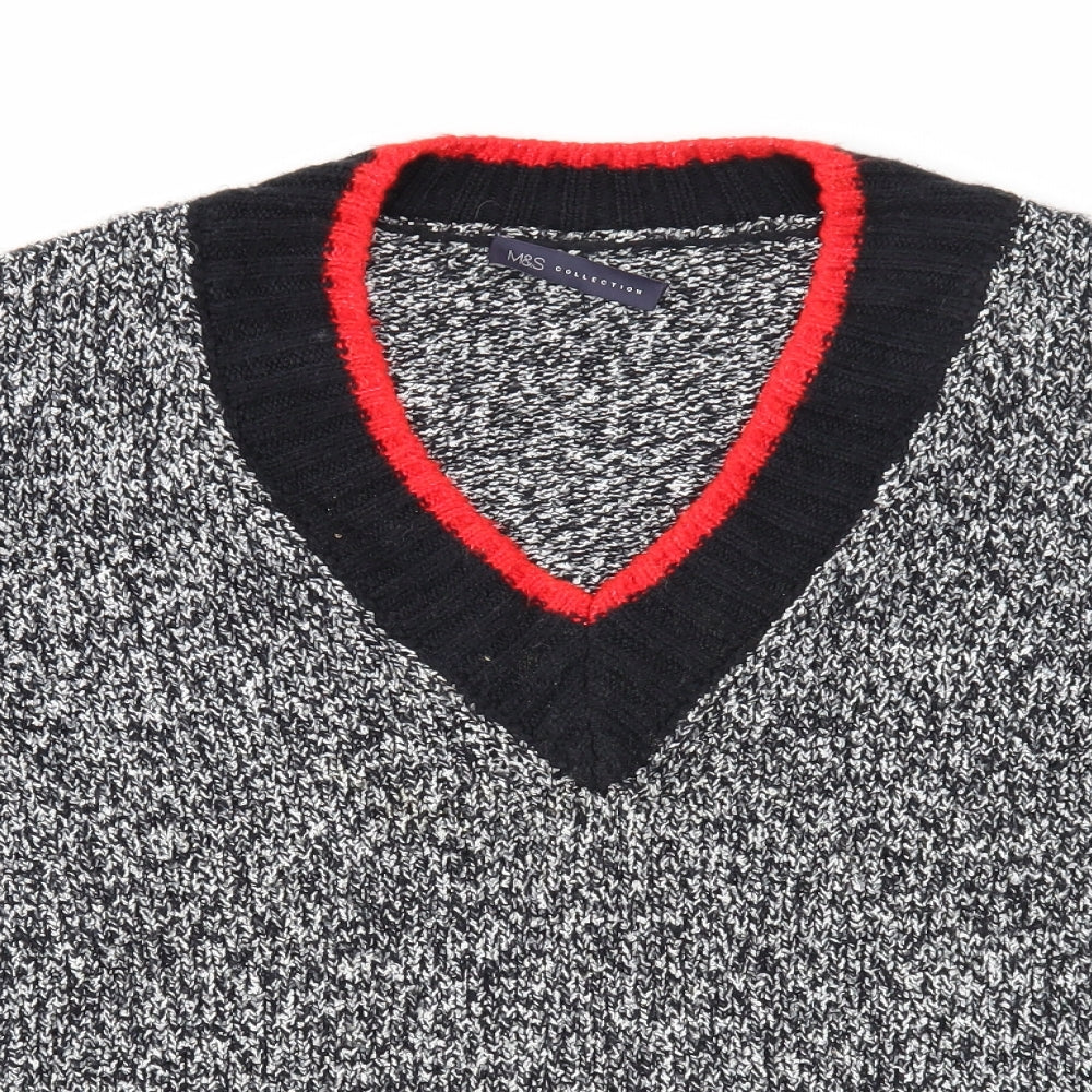 Marks and Spencer Womens Grey V-Neck Polyester Pullover Jumper Size M - Contrasting Trim
